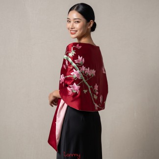 Silk scarf hand-embroidered with the cotton tree flower 55*200 cm- Different colors